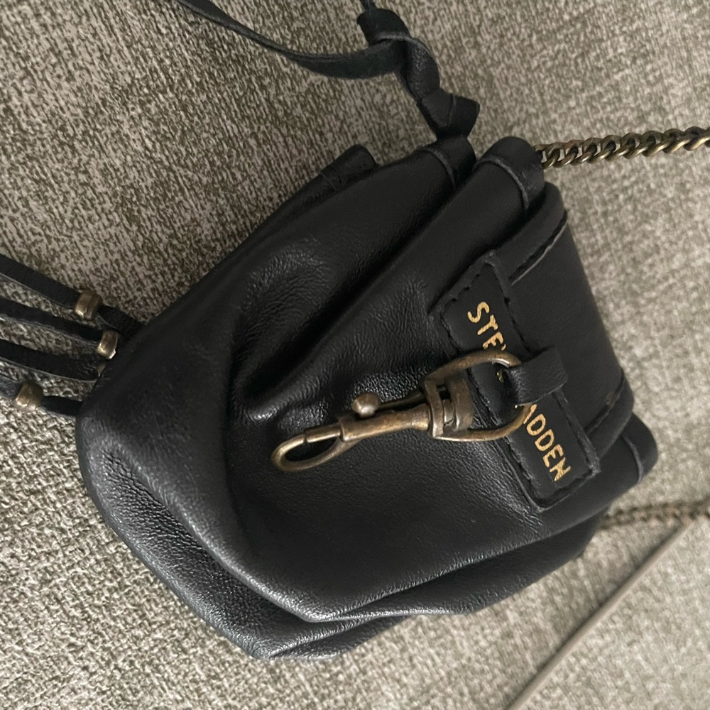 Steve Madden Black Mini Leather Crossbody with Gold Hardware